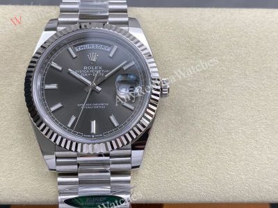AR Factory Rolex Daydate 40*12.2mm 3255 Movement Dark Grey Face Index Markers SS Band Watch